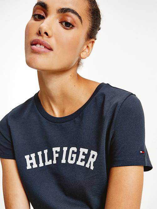 Tommy Hilfiger Logo T-shirts Dames Blauw | TH842QUZ