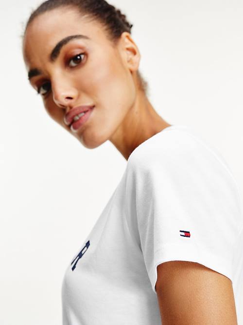 Tommy Hilfiger Logo T-shirts Dames Wit | TH914ZOS