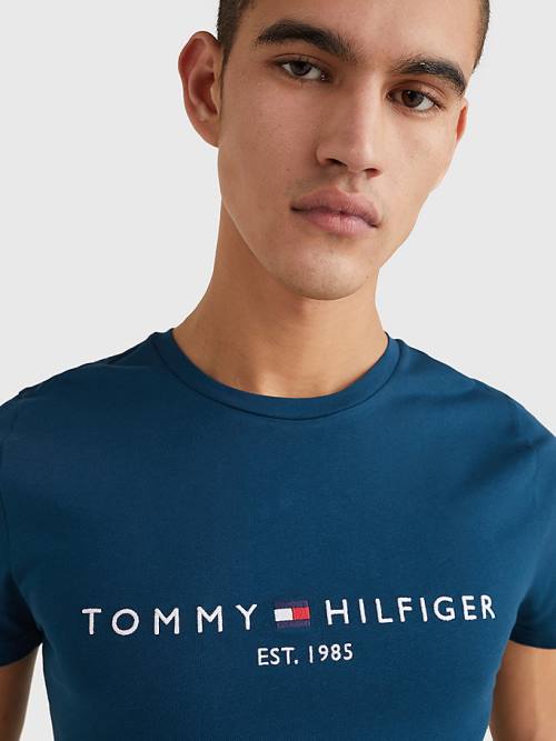 Tommy Hilfiger Logo T-shirts Heren Blauw | TH931UDQ