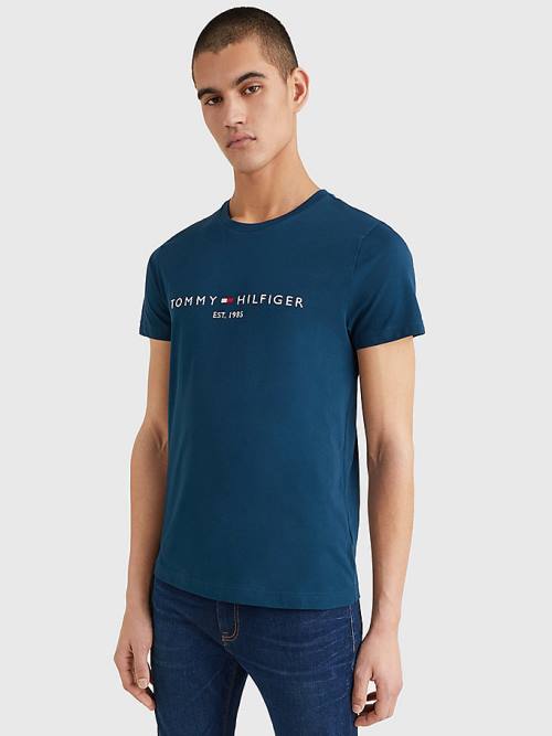 Tommy Hilfiger Logo T-shirts Heren Blauw | TH931UDQ