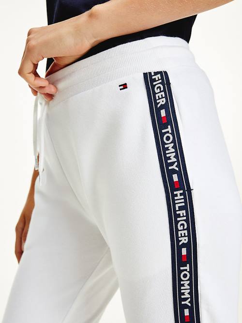 Tommy Hilfiger Logo Tape Joggers Broek Dames Wit | TH648XNG