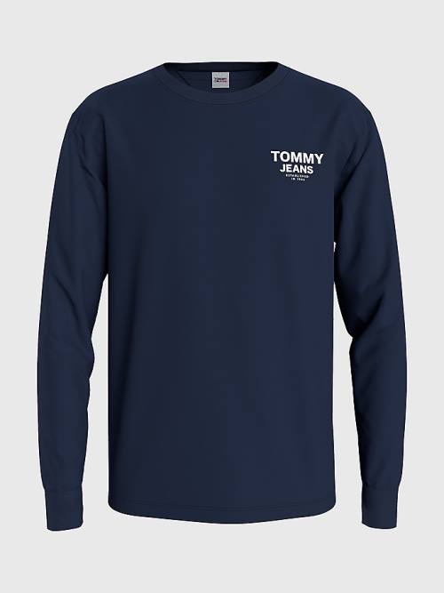 Tommy Hilfiger Logo Tape Long Sleeve T-shirts Heren Blauw | TH084WGF