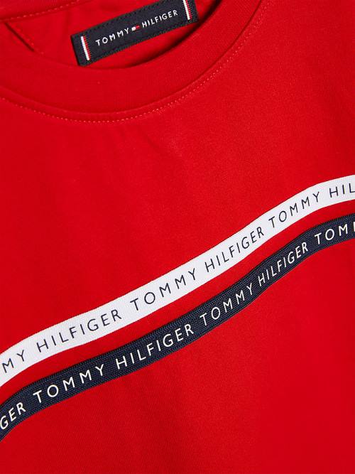 Tommy Hilfiger Logo Tape Organic Katoenen T-shirts Jongens Rood | TH826QZI