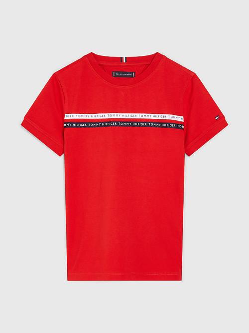 Tommy Hilfiger Logo Tape Organic Katoenen T-shirts Jongens Rood | TH826QZI