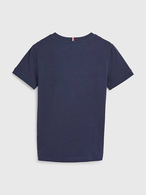 Tommy Hilfiger Logo Tape Organic Katoenen T-shirts Jongens Blauw | TH894XYU