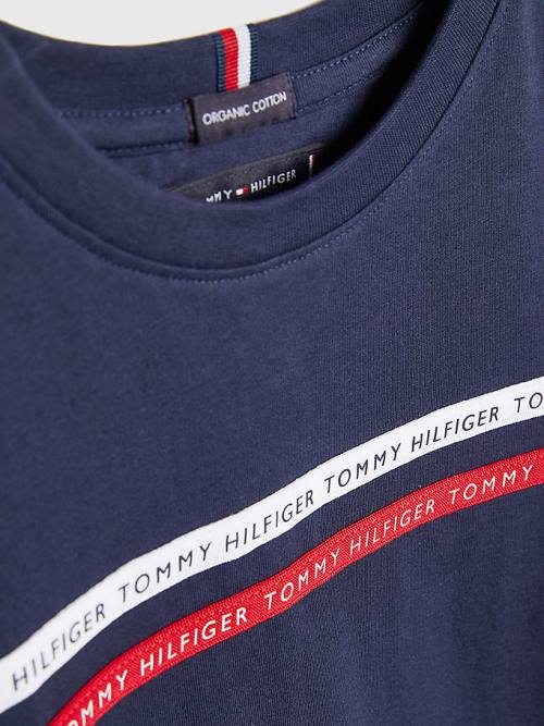 Tommy Hilfiger Logo Tape Organic Katoenen T-shirts Jongens Blauw | TH894XYU