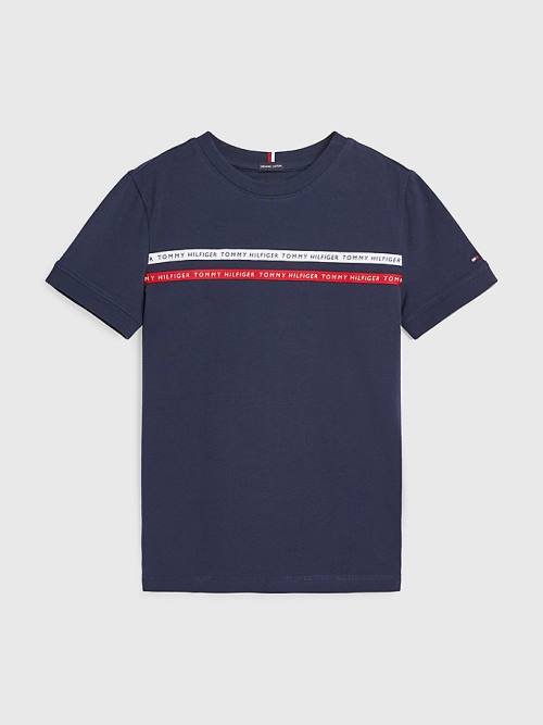 Tommy Hilfiger Logo Tape Organic Katoenen T-shirts Jongens Blauw | TH894XYU