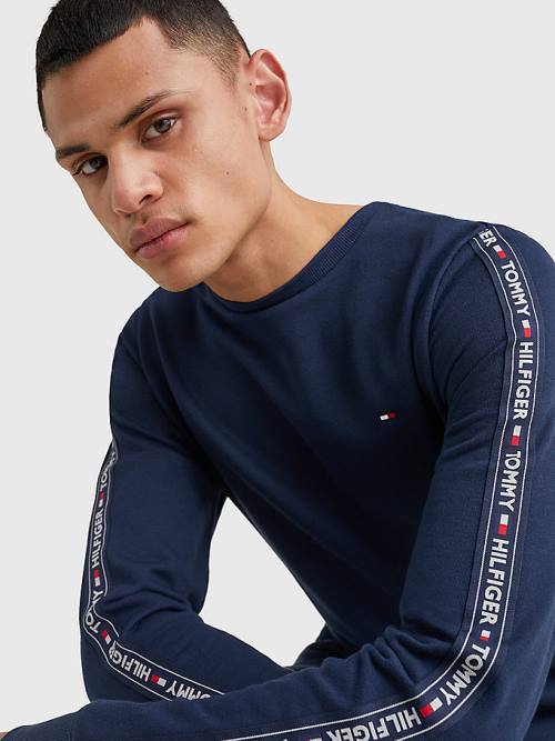 Tommy Hilfiger Logo Tape Sweatshirt Pyjamas Heren Blauw | TH652EMI