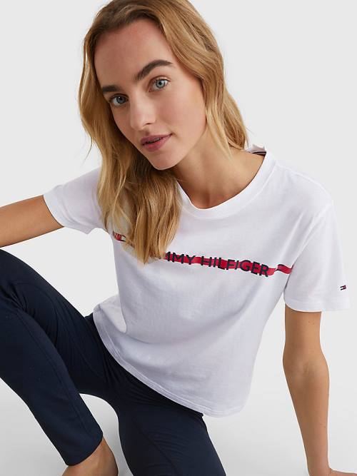 Tommy Hilfiger Logo Tape T-shirts Dames Wit | TH346LSO