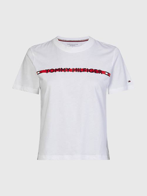 Tommy Hilfiger Logo Tape T-shirts Dames Wit | TH346LSO