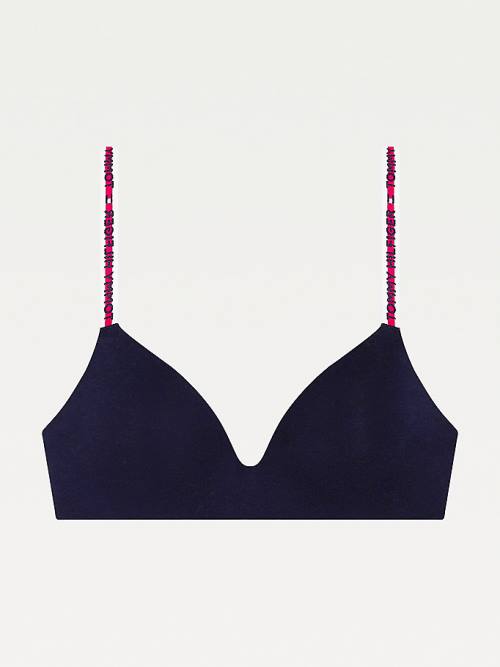 Tommy Hilfiger Logo Tape Triangle Bra Ondergoed Dames Blauw | TH186ALV