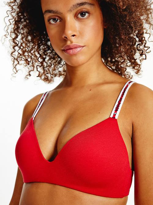 Tommy Hilfiger Logo Tape Triangle Bra Ondergoed Dames Rood | TH958EIR