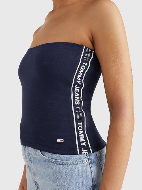 Tommy Hilfiger Logo Tape Tube Top T-shirts Dames Blauw | TH396HDA