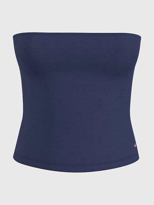 Tommy Hilfiger Logo Tape Tube Top T-shirts Dames Blauw | TH396HDA