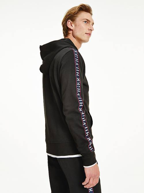 Tommy Hilfiger Logo Tape Zip-Thru Hoodie Heren Zwart | TH206EWY