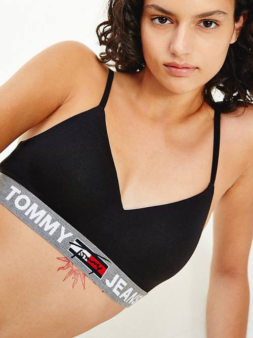 Tommy Hilfiger Logo Underband Padded Bralette Ondergoed Dames Zwart | TH793LFO