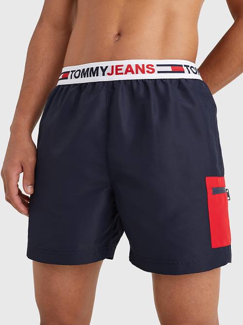 Tommy Hilfiger Logo Waistband Mid Length Shorts Zwemkleding Heren Blauw | TH658ZRV