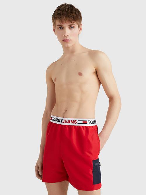 Tommy Hilfiger Logo Waistband Mid Length Shorts Zwemkleding Heren Rood | TH692XGF