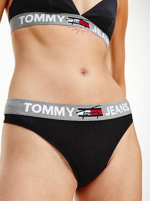 Tommy Hilfiger Logo Waistband String Ondergoed Dames Zwart | TH270IKZ