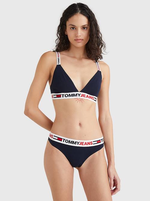 Tommy Hilfiger Logo Waistband String Ondergoed Dames Blauw | TH312QSW