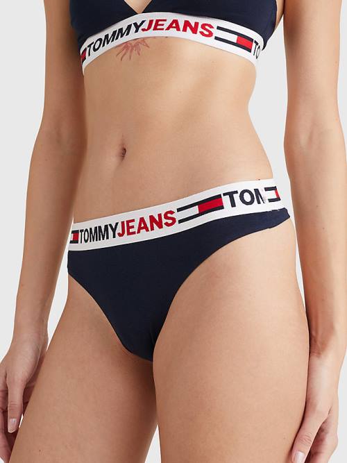 Tommy Hilfiger Logo Waistband String Ondergoed Dames Blauw | TH312QSW