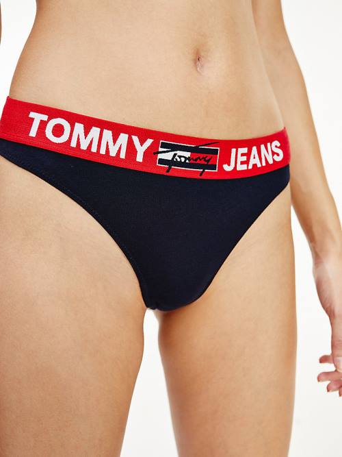 Tommy Hilfiger Logo Waistband String Ondergoed Dames Blauw | TH831QSY