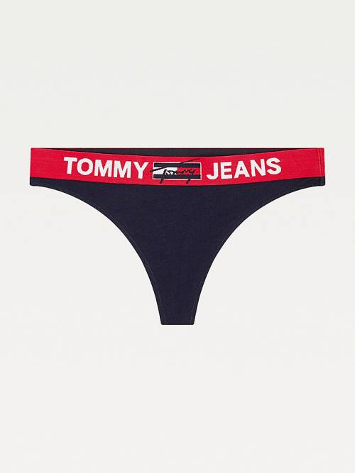 Tommy Hilfiger Logo Waistband String Ondergoed Dames Blauw | TH831QSY