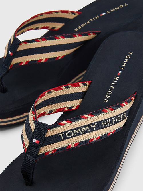 Tommy Hilfiger Logo Webbing High Wedge Flip-Flops Sandalen Dames Blauw | TH538UWC