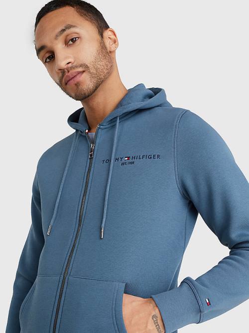 Tommy Hilfiger Logo Zip-Thru Hoodie Heren Blauw | TH162GHU