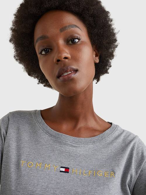 Tommy Hilfiger Long Sleeve Gold Logo T-shirts Dames Grijs | TH251QUM