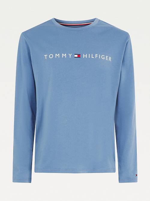 Tommy Hilfiger Long Sleeve Logo Pyjamas Heren Blauw | TH970JMI