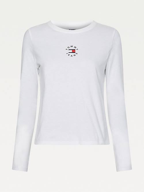 Tommy Hilfiger Long Sleeve Logo Slim Fit T-shirts Dames Wit | TH470HKR