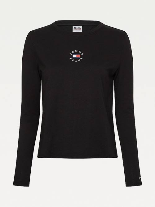 Tommy Hilfiger Long Sleeve Logo Slim Fit T-shirts Dames Zwart | TH790JEW