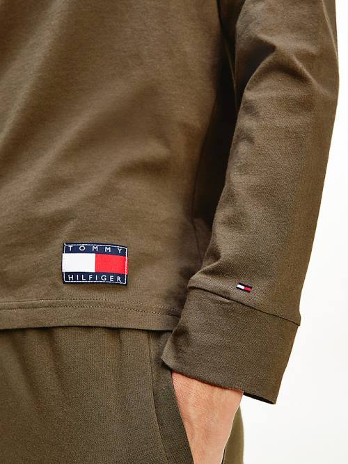 Tommy Hilfiger Long Sleeve Lounge Signature Logo T-shirts Dames Khaki | TH256POY