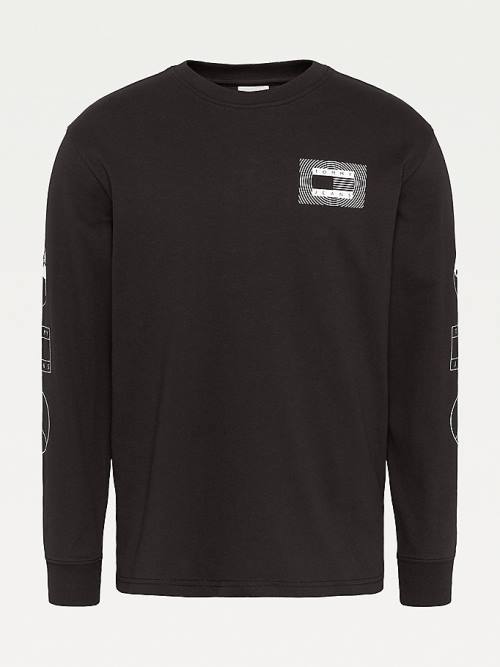 Tommy Hilfiger Long Sleeve Recycled Katoenen T-shirts Heren Zwart | TH824AFG