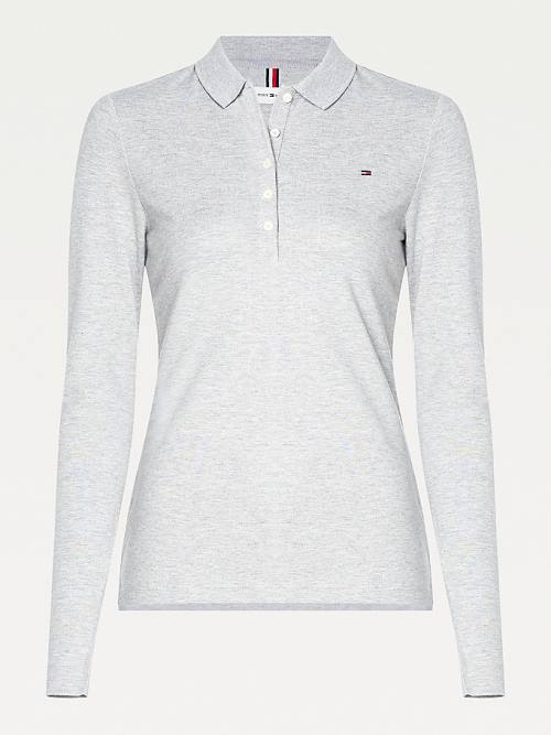 Tommy Hilfiger Long Sleeve Slim Fit Poloshirt Dames Grijs | TH685MDV