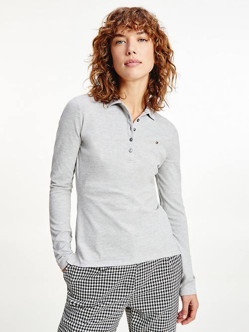 Tommy Hilfiger Long Sleeve Slim Fit Poloshirt Dames Grijs | TH685MDV