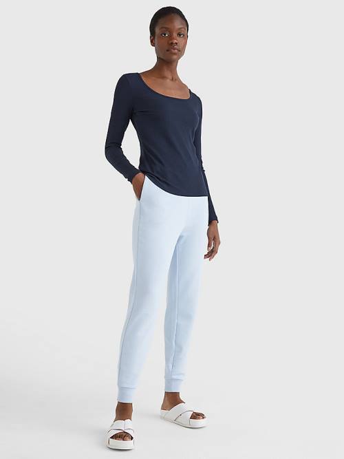 Tommy Hilfiger Long Sleeve Square Neck Slim Fit T-shirts Dames Blauw | TH829IFR