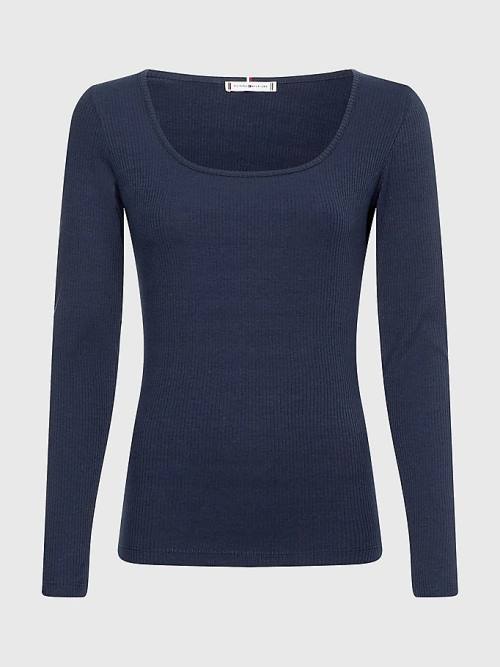 Tommy Hilfiger Long Sleeve Square Neck Slim Fit T-shirts Dames Blauw | TH829IFR