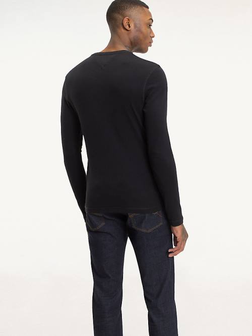 Tommy Hilfiger Long Sleeved Ribbed Organic Katoenen T-shirts Heren Zwart | TH405RVD