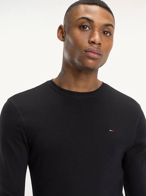 Tommy Hilfiger Long Sleeved Ribbed Organic Katoenen T-shirts Heren Zwart | TH405RVD