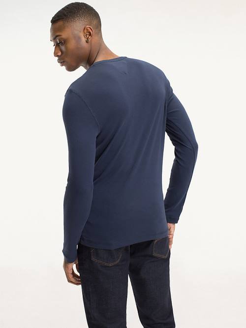 Tommy Hilfiger Long Sleeved Ribbed Organic Katoenen T-shirts Heren Blauw | TH692KPM