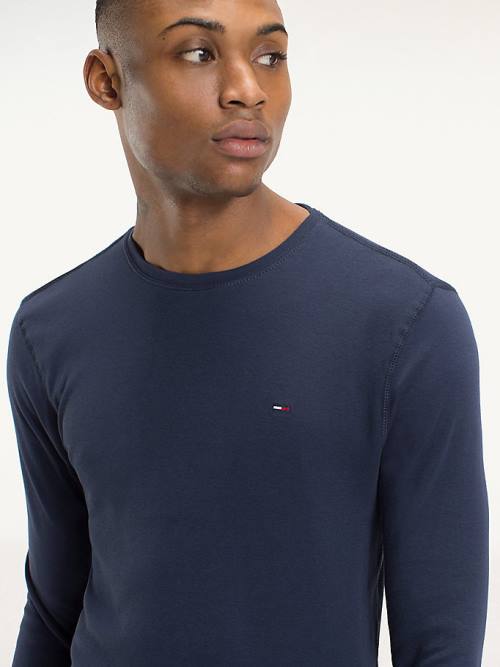 Tommy Hilfiger Long Sleeved Ribbed Organic Katoenen T-shirts Heren Blauw | TH692KPM