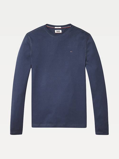 Tommy Hilfiger Long Sleeved Ribbed Organic Katoenen T-shirts Heren Blauw | TH692KPM