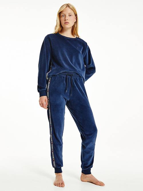 Tommy Hilfiger Lounge Drawstring Velour Joggers Broek Dames Blauw | TH960QIE