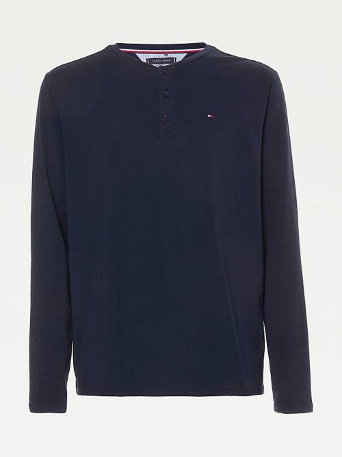 Tommy Hilfiger Lounge Long Sleeve Henley Pyjamas Heren Blauw | TH159AUG