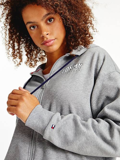 Tommy Hilfiger Lounge Zip-Thru Logo Hoodie Dames Grijs | TH485IYZ