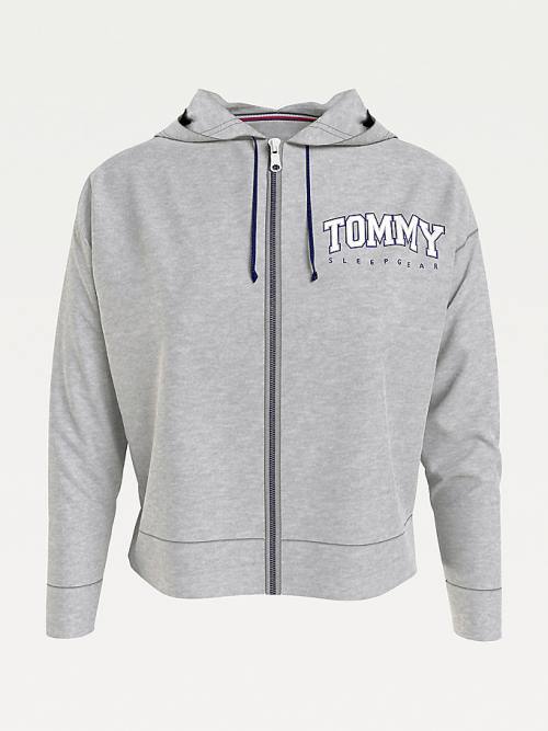 Tommy Hilfiger Lounge Zip-Thru Logo Hoodie Dames Grijs | TH485IYZ