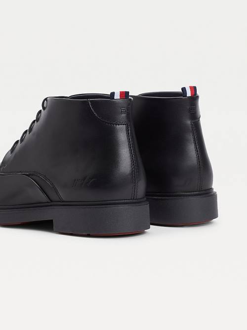 Tommy Hilfiger Low-Rise Leren Kanten-Up Laarzen Heren Zwart | TH796TYJ