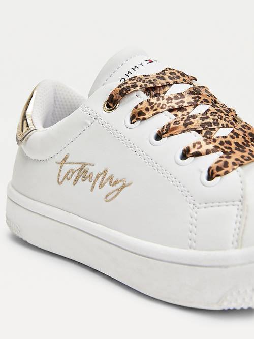 Tommy Hilfiger Low-Top Leopard Kanten-Up Sneakers Meisjes Wit | TH815GCJ